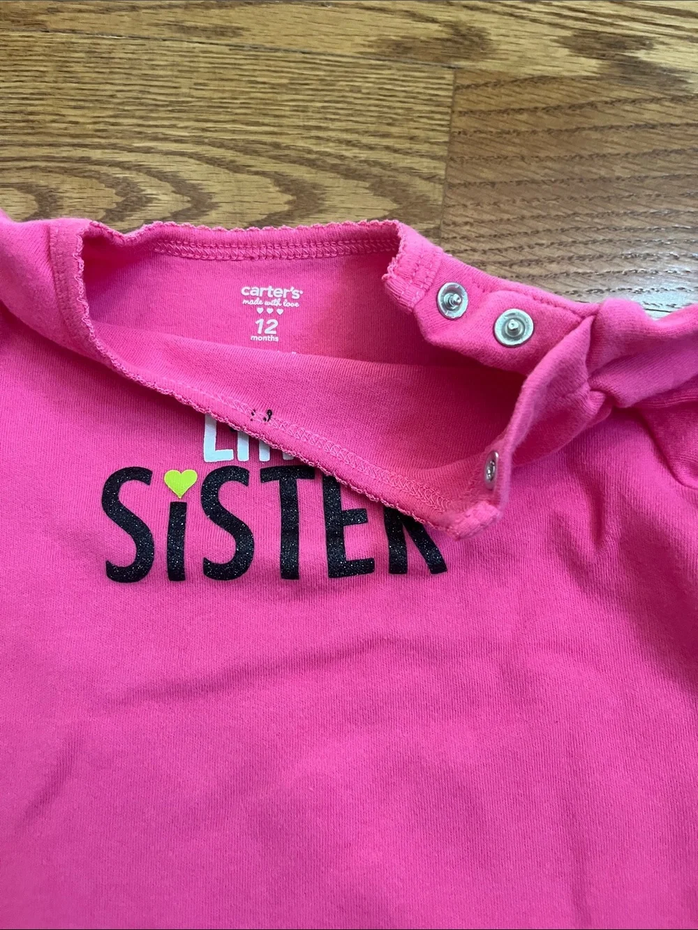 Carter's Pink 'Little Sister' Top with Black Multicolor Heart Pants